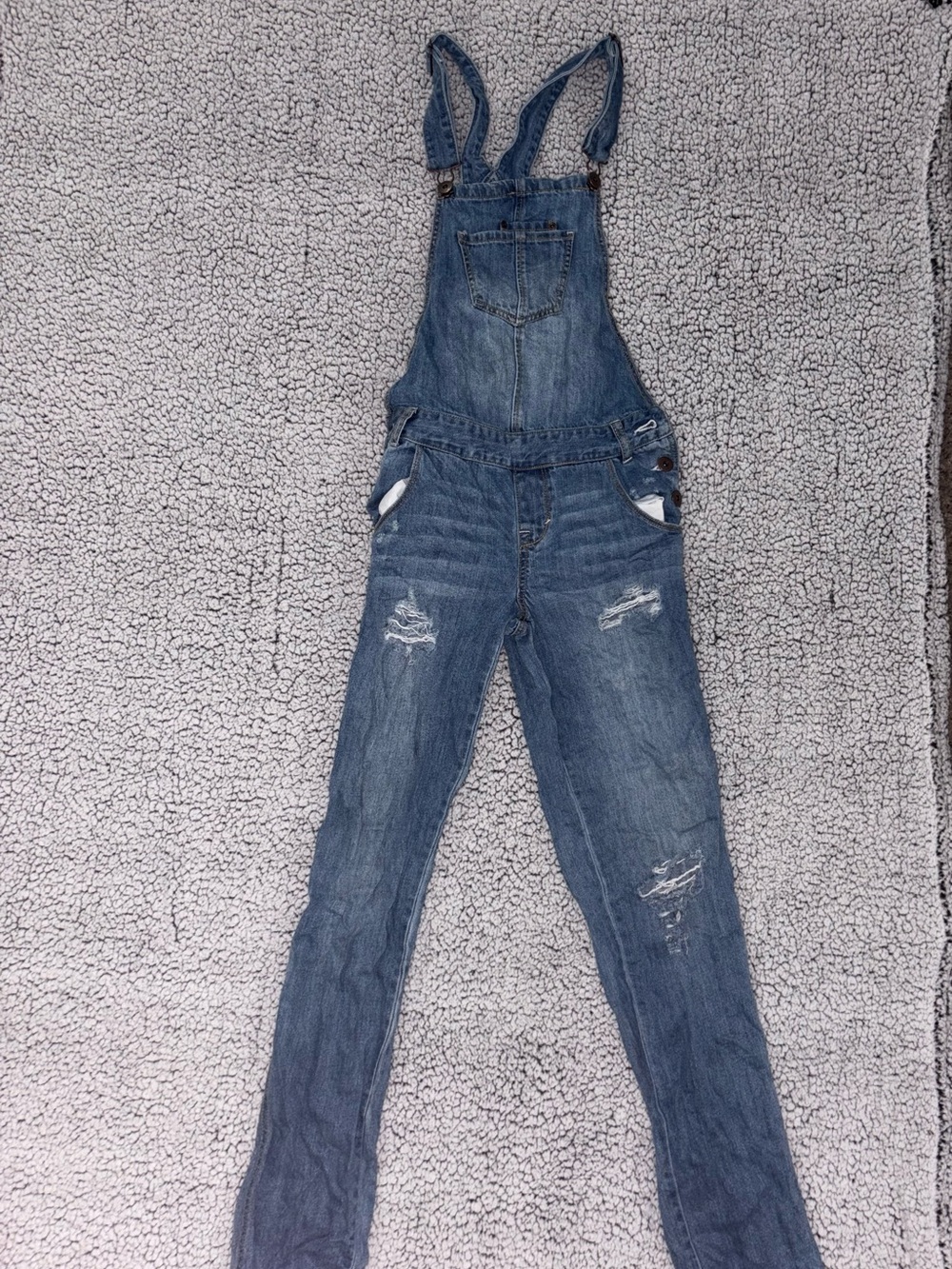 American Rag Distressed Blue Denim Overalls